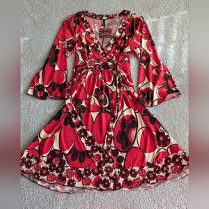 Heart Soul Orange-Red and Brown Floral Dress Size XL